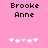 Pixelated text 'Brooke Anne' above five white and pink heart icons on a solid pink background.