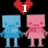 Pixelated figures in blue and pink hold hands under heart symbols with text "I Love You" on black background.