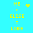 Yellow pixelated text and symbols on cyan background with three variations of a heart and starburst animation.