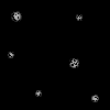 Black background with scattered white soccer ball icons and a solid gray rectangle in the bottom right corner.