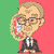 Pixelated cartoon character in business attire holding a phone, with changing facial features across frames against alternating red and green backgrounds.