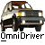 Pixelated image of a damaged vehicle with visible headlights and yellow accents, positioned above the text 'OmniDriver' on a gray background.