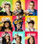 Nine pixelated character portraits arranged in a 3x3 grid, each with distinct background colors and clothing styles.