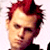 Animated contact sheet showing two frames of a pixelated character with red spiky hair and a blue background containing 'Coolbuddy.com' text.