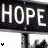 A 3x2 contact sheet of six animated frames showing the word "HOPE" in white text on black background with subtle vertical motion blur effects across frames.