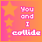 A 5x5 contact sheet of animated frames showing a pixel art icon with orange and pink gradient background, white text "You and I collide", and increasing numbers of yellow stars below the text.