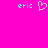 A bright pink background displays two cyan 'eric' text labels flanking a white pixelated heart symbol.