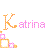 Pixelated text 'Katrina' with two distinct letter styles and color variations, featuring decorative corner elements.