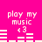 Bright pink background with white pixelated text 'play my music' and '<3', featuring four distinct horizontal bar graph visualizations below the text.