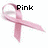A pink ribbon symbol with pixelated text reading 'Pink the color of real bravery' over a white background.