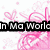 Pink floral background with black text blocks reading "In Ma World It Full Of Love Roseline O" across four