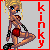 Animated pixel art contact sheet showing a blonde cartoon character in red shorts and black arm bands performing sequential poses with the word "kinky" displayed vertically on the right side of each frame.