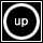 Two side-by-side square icons with black backgrounds, white circular borders, and central elements: 'UP' text on the left and a yellow cursor arrow on the right.