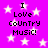 A static image with a bright purple background filled with white stars, displaying the text "I Love Country Music!" in four identical pixelated blocks.