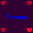 Pixel art icon with dark purple background, blue text "Emma" repeated twice, and red heart symbols arranged in a pattern