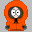 Pixelated orange-hooded figure with gray hands and black neck, displaying multiple facial expressions including wide eyes, closed eyes, and a neutral face.