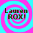 Four identical display 'Lauren ROX!' text over pink and cyan spiral backgrounds with pixelated edges
