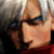 A pixelated contact sheet showing two frames of an animated icon featuring a character with white hair and blue eyes on the left, alongside red stylized text reading "Devil May Cry" on a black background with red grid lines.