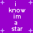 Purple background with white pixelated text reading "i know im a star" repeated in two vertical , surrounded by small white plus-shaped stars
