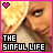 A 3x2 contact sheet of six animated frames showing a close-up of a person with light brown hair wearing a beige top, with text "THE SINFUL LIFE" and pink heart icons in the corners.