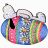 Animated icon of a rainbow-colored egg with white bunny ears and black eye, set against white background.