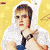 A pixelated image of a person with short brown hair wearing a white hooded garment and dark tie, set against a yellow background with faint patterns.