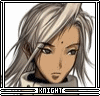 identical cartoon-style character portraits with light brown skin, long silver hair, and a small dark dot on the forehead, each labeled 'KNIGHT' below