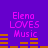 Purple background with pink text 'Elena LOVES Music' and orange audio equalizer bars; four identical arranged in a