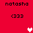 Red background displays four identical pixelated text blocks with 'natasha' and '333', two white hearts, and one pink heart.