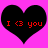 Two identical black heart shapes on a bright pink background, each containing red text reading "I <3 you" in a pixelated font.