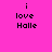 Pixelated text 'i love Halle' on a bright pink background with blue rectangular overlays shifting across the text in different frames.