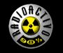 Animated contact sheet of a circular radioactive icon with yellow radiation symbol, silver ring text, and black background across eight frames showing sequential animation changes.