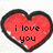 A pixelated heart-shaped icon with a black outline and red fill contains the text "i love you" in black lowercase letters.