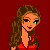 Pixelated cartoon woman with long brown hair, green eyes, and red top against red background; lower section shows text "Sweet" and "Thang".
