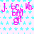 Animated icon with repeating pink text and cyan stars on white background, showing sequential pixel shifts in text positions across frames.