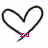 A pixelated heart outline with a pink bow at the bottom center on white background.