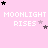 Pixelated pink background with repeated 'MOONLIGHT RISES' text and scattered black/pink stars in a pattern
