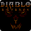 Pixel art icon featuring 'DIABLO' text above 'advance' with a stylized demonic face below, rendered in brown and orange tones on black background.