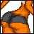 Pixelated orange-skinned figure in gray shorts and white diaper, wearing a black-and-white hat with a gold chain, with 'SEXY IN A HAT' text in a