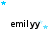 Animated sequence of 'emilyy' text with shifting star clusters above and below, stars transition from light blue to dark blue across frames.