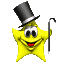 Yellow star-shaped character with black top hat and cane, displaying multiple facial expressions