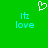 Green background with a white pixelated heart above two cyan text blocks reading 'Itz love' on both sides.