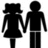 Two black stick figures holding hands, one female with a dress and hat, one male with pants, against a white background with a blue containing the word 'Love' in blue text