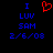 Blue pixelated text on black background with red heart symbol above 'LUV' in center.
