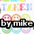 Pixelated image with colorful text and smiley icons, showing animated changes between two states.