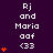Pixelated icon with dark purple background displaying repeated text "Rj and Maria aaf <33" and varying numbers of orange heart symbols.