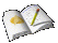 Open book with yellow pencil resting on pages, showing a small brown stain on the left page.