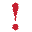 Red exclamation mark icons with varying shapes and base forms on a gray background, some with circular or square bases.