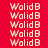red and blue rectangular displaying repeated text "WalidB" in pixelated white font, with blue shifting position across frames