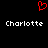Red pixelated heart symbol above two identical white text 'Charlotte' labels on black background.